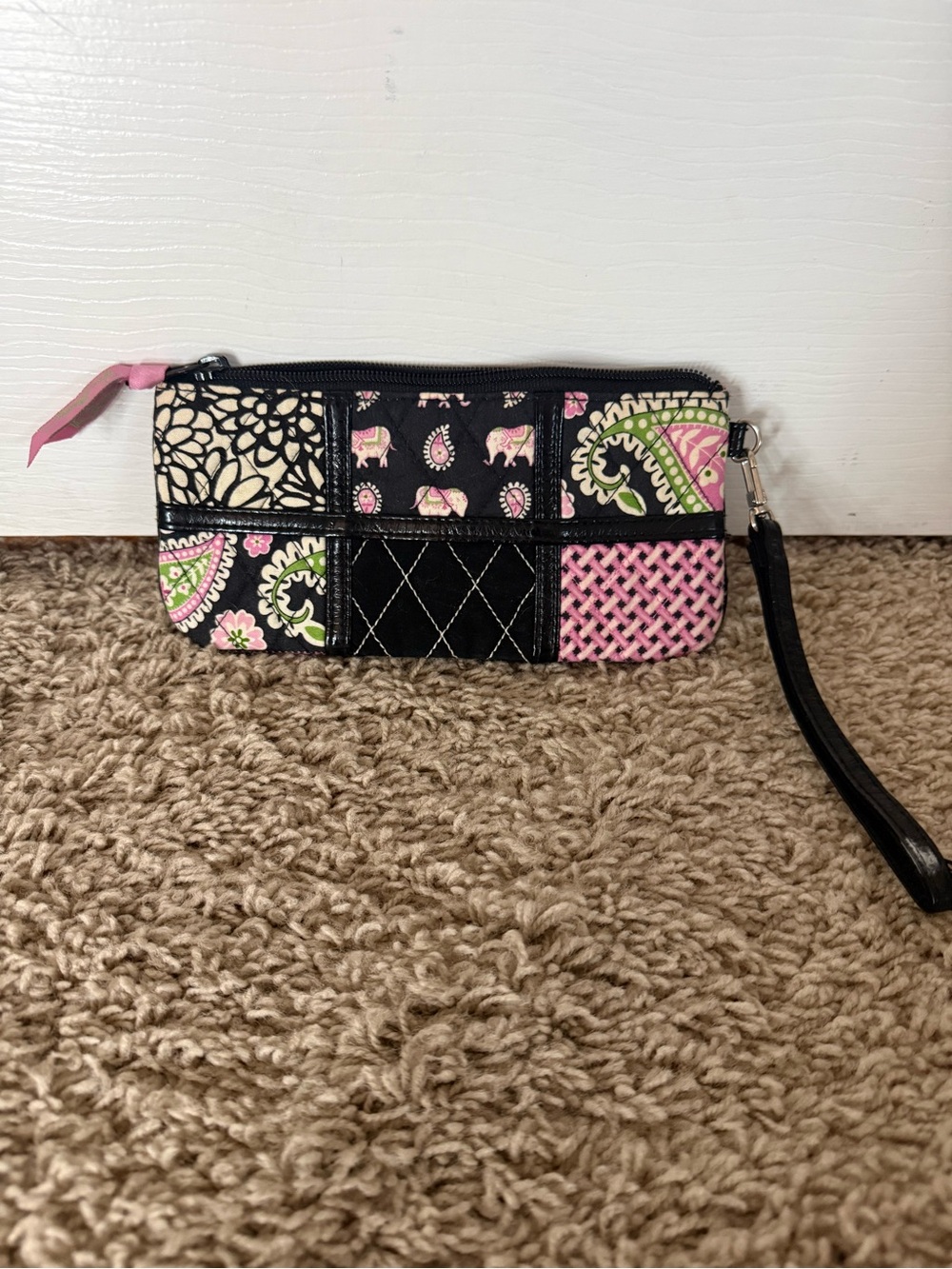 Vera Bradley Patchwork Pink and Black Wristlet Wallet